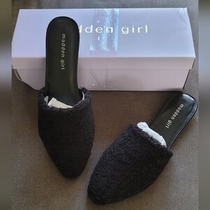 Madden Girl Black Sherpa Slides
